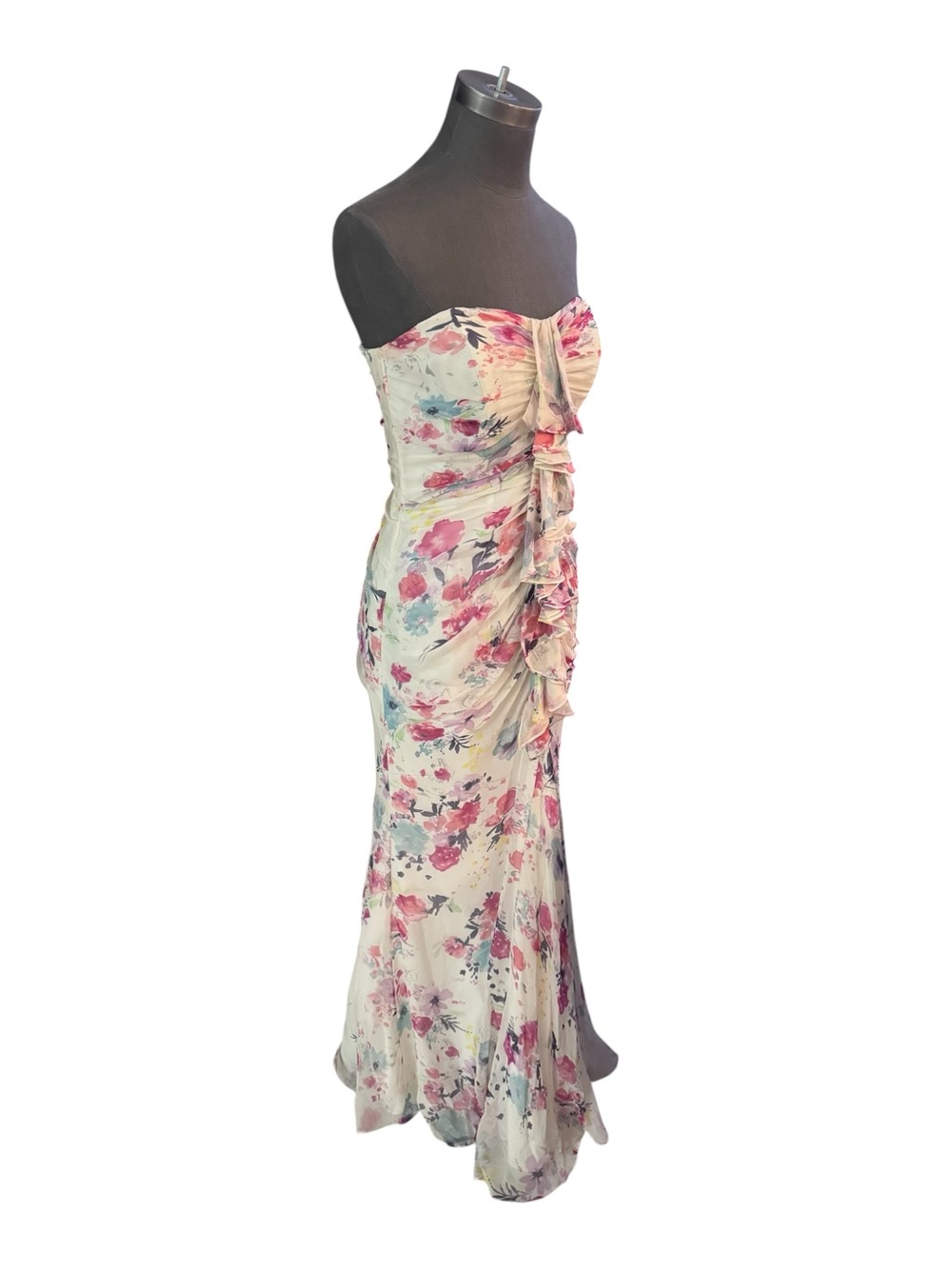 Jill Stuart 2012 Silk Floral Ruffle Gown Size 8 Fits 4/6 MSRP $448 - Picture 5 of 16